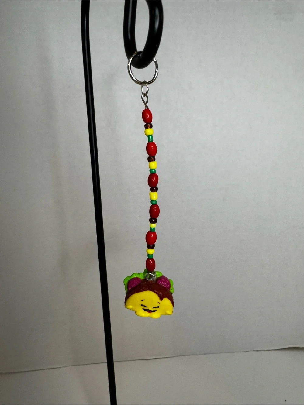 Shopkins Yellow Bead Dangle Keychain with Red and Green Accents